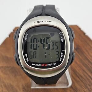 Sportline Men's Sporty Multifunction Digital Watch Black Silver Stopwatch Timer